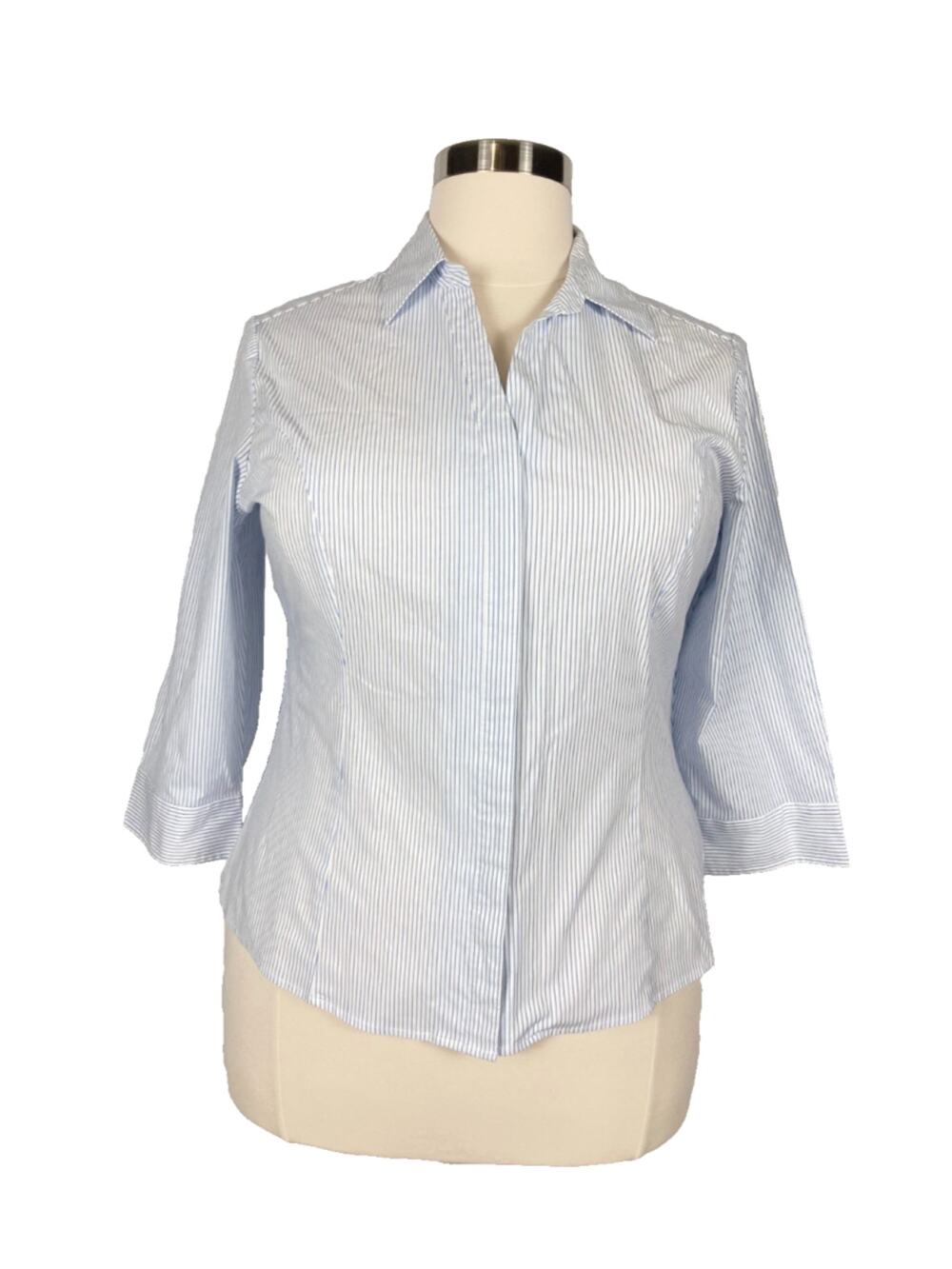 XL RIDERS by Lee blue striped fitted Business Work Formal Blouse Top long sleeve